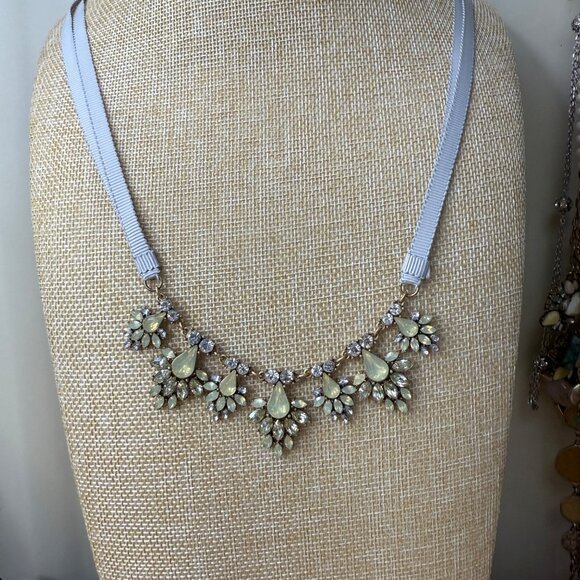 Statement Bib Necklace With Opalescent Teardrop & Clear Rhinestones On Adjustabl - Picture 10 of 10